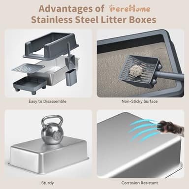 Enclosed Stainless Steel Cat Litter Box with Lid, Extra XL Large Metal Litter Box with High Sided, Easy Clean, Odorless, Anti-Urine Leakage, Includes Scoop (Darkgray) - Image 6