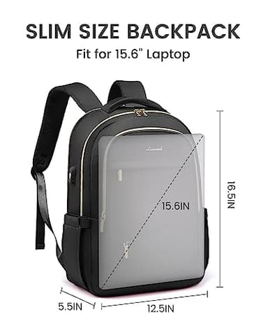 LOVEVOOK Laptop Backpack for Women, Black Business Travel Backpacks with USB Port, Water Resistant Work Teacher Computer Bag, Stylish Daypack, Fits 15.6" Laptop - Image 3