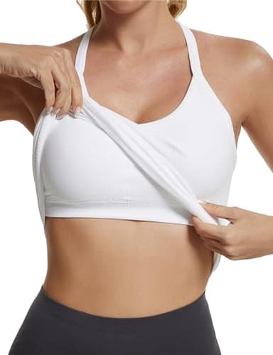 MathCat Seamless Workout Tank Tops with Built in Bra，Racerback Athletic Tank Tops Ribbed Soft Yoga Shirts White - Image 3