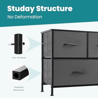 OLIXIS Dresser for Bedroom with 5 Drawers, Wide Chest of Drawers, Fabric Bedroom Dresser with Drawer Organizers, Storage Organizer Unit with Fabric Bins for Closet, Living Room, Hallway, Grey - Image 7