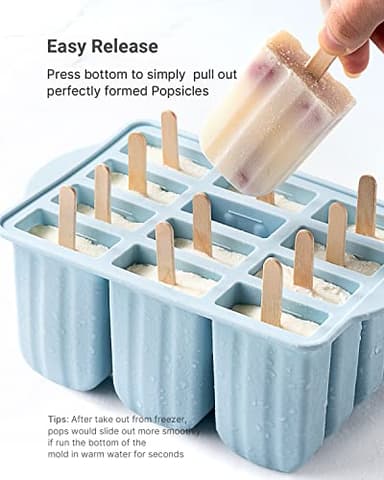 Popsicles Molds, MEETRUE 12 Pieces Silicone Popsicle Molds Easy-Release BPA-free Popsicle Maker Molds Ice Pop Molds Homemade Popsicle Ice Pop Maker with 50PCS Popsicle Sticks+Cleaning Brush - Image 5