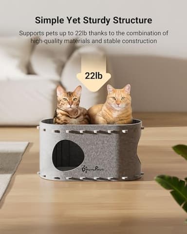 DownyPaws Cat House for Indoor Cats, Cat Bed Cave for Multiple & Large Cats Up to 22 Lbs, Scratch Resistant, Foldable Peekaboo Kitten Caves Tunnel Enclosed Bed, PeekaPurr, Light Gray - Image 4