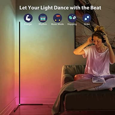 WISIMMALL 2PCS RGB Corner Floor Lamp, 64.5" RGB Color Changing Mood Light Bluetooth APP and Remote Control Music Sync LED 398 Dimmable Modes Modern Floor Lamp for Living Room, Light Timing - Image 4