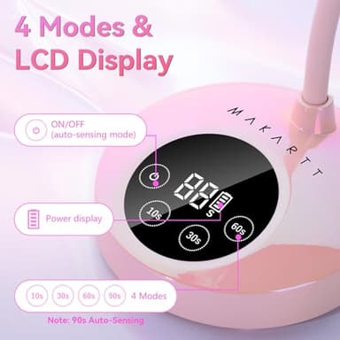 Makartt UV LED Nail Lamp - Mini UV Light for Gel Nails Polish Fast Curing Goosenecks Lamp 30W Rechargeable LED Nail Light Nail Dryer with 4 Timers & Auto Sensor for Salon Home DIY Use - Image 7
