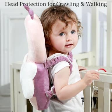 FIXAPIWK Baby Head Protection Backpack for Crawling and Walking Adjustable with Baby Knee Pads (Pink Ladybugs) - Image 2