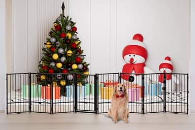 SNUOWU Full Metal Freestanding Dog Gate with Door, 32''Height Foldable Pet Dog Fence for Indoor & Outdoor, 8 Panels Extra Wide Free Standing TallDog Gates for Doorways,House,Stairs,Porch,Deck,Yard - Image 3