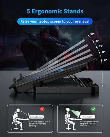 AICHESON Laptop Cooling Pad for 12-15.6 Inch, 6 Cooler Fans with Blue Lights, Laptop Cooling Stand with 2 USB Ports (Blue) - Image 3