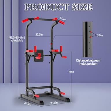 Power Tower Dip Station, Pull Up Bar Station & Multi-Function Gym Equipment For Home Strength Training Adujustable Height Up to 85.5",Load 350LBS - Image 4