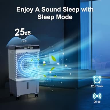 Uthfy Swamp Cooler Air Conditioner, Evaporative Air Cooler with 5.3 Gallon Water Tank, 4 Ice Box, Remote, 12H Timer, 120°Oscillation, Portable Cooling Fan with 3 Speeds for Bedroom Home Office - Image 6