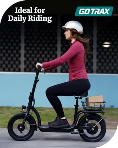 Gotrax Astro Electric Scooter with Seat for Adult Commuter,19 Miles Range&15.5Mph Power by 350W Motor, Folding Scooter with 14" Pneumatic Tire& Comfortable Wider Deck, E-Bike with Carry Basket Black - Image 5