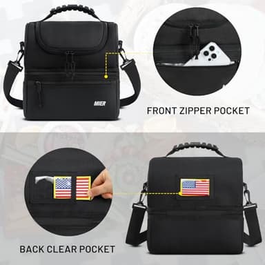MIER Adult Lunch Box Insulated Lunch Bag Large Cooler Tote Bag for Men, Women, Double Deck Cooler(Black Large) - Image 5