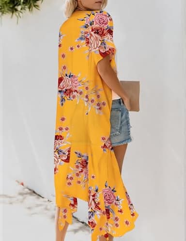 Kimonos for Women Casual Swimsuit Coverup Lightweight Boho Kimono Cardigans for Summer Floral Beach Bathing Suit Yellow Medium - Image 2