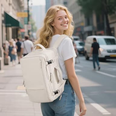 Sinaliy Travel Backpack for Women, Expandable 40L Carry on Flight Approved Backpack, 17 Inch Laptop Waterproof Travel Bag for College, Travel, Work, Beige - Image 2