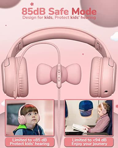 Kids Headphones with Microphone Foldable Stereo Tangle-Free 3.5mm Jack Wired Cord On-Ear Headset for Children/Teens/Boys/Girls/Smartphones/School/Kindle/Airplane Travel/Plane/Tablet (Pink) - Image 2