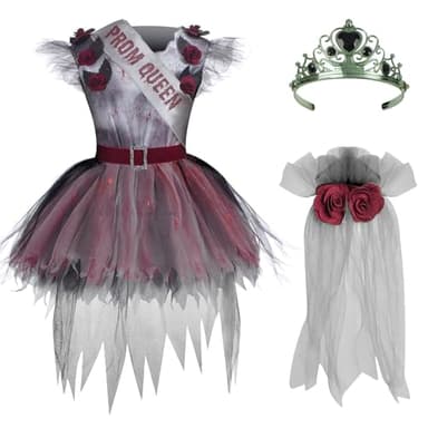 Spooktacular Creations Zombie Prom Queen Costume for Girls, Halloween Costumes for Kids, Zombie Princess Outfit for Girls - Image 3