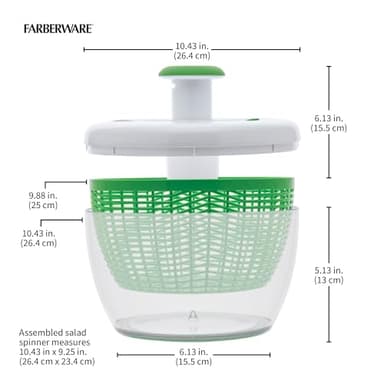 Farberware Easy to use pro Pump Spinner with Bowl, Colander and Built in draining System for Fresh, Crisp, Clean Salad and Produce, 6.6 quart, Green - Image 8
