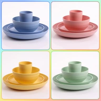 Gudvilla 32 pcs Unbreakable Lightweight Wheat Straw Dinnerware Sets for 8, Reusable Kids Plates and Bowls Sets Non Toxic, Microwave and Dishwasher Safe Plastic Dishes Set, Camping RV Picnic Dishes - Image 5