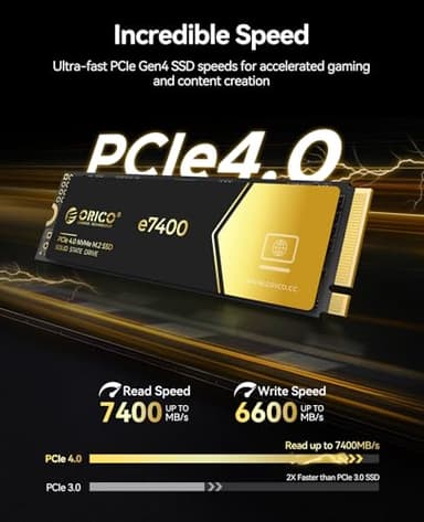 ORICO 4TB NVMe SSD PCIe 4.0- Up to 7400MB/s, M.2 2280 PCIe 4.0X4 Internal Solid State Drive, Fast Heat Dissipation, Compatible with macOS Windows for Gamers and Creators-e7400 - Image 2