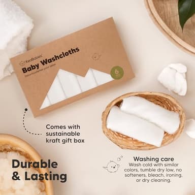 6-Pack Baby Washcloths - Soft Absorbent Viscose from Bamboo Wash Cloths for Babies, Kids, Toddlers, Infant, Newborn Bath Towels, Gentle on Sensitive Skin, 10x10 Reusable Face Towels (White) - Image 7