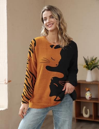 YESNO Women Christmas Sweater Graphic Printed Oversized Pullover Sweaters Casual Loose Knit Tops S S01 CR185 - Image 2