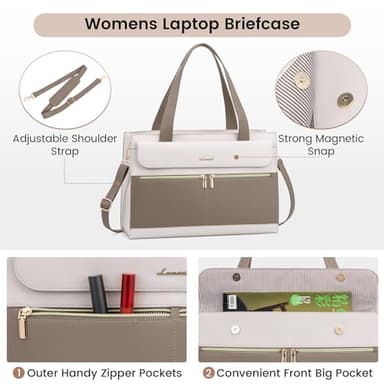 LOVEVOOK Laptop Bag for Women, Khaki- Off-white - Image 5