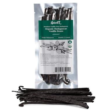 SPICEEL Organic Madagascar Vanilla Beans Grade A Vanilla Pods for Making Extract, Whole Vanilla Beans for Baking, Gluten Free, Non-GMO, Kosher, 25 Counts - Image 1