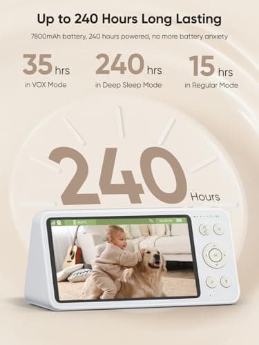 bonoch 1440p Baby Monitor with Camera and Audio, Smart No WiFi Baby Camera, 5.5" Video Monitor, AI Crying/Motion/Turn Over Detect, 240h Lasting, Hack Proof, Auto Night Vision, VOX Mode, White Noise - Image 3