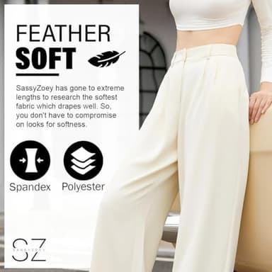SASSY ZOEY Wide Leg Pants for Women | High Waisted Trousers with Pockets | Comfortable Work Pants for Women | Business Casual Pants for Women | Women's Pants and Sizes Beige-S-Short - Image 4