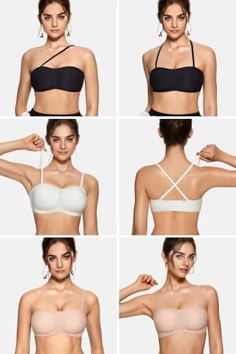 Vertvie Women's Wireless Strapless Bra Seamless Padded Bandeau Bra Non-Slip Silicone Tube Top Push Up Convertible Bralette (White,Medium) - Image 4