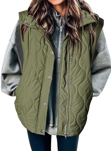 EVALESS Cute Cropped Puffer Vest Women Lightweight Quilted Stand Collar Sleeveless Jackets Fall Winter 2025 Button Zip Up Jacket Warm Coat Outerwear with Pockets Green Medium - Image 1