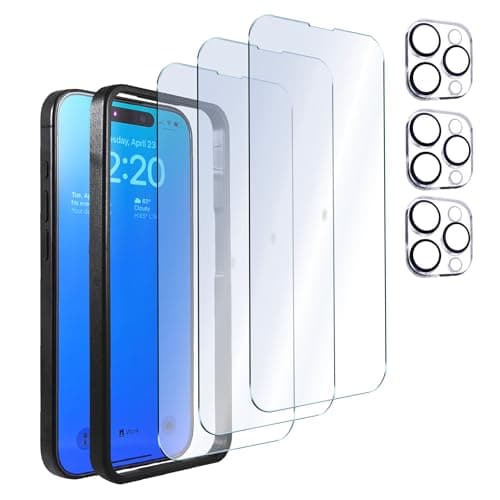 Sonix | 3 Pack Glass Screen Protector for iPhone 15 Pro Max + 3 Pack Camera Lens Protector | Case Friendly, Tempered Glass - Image 1