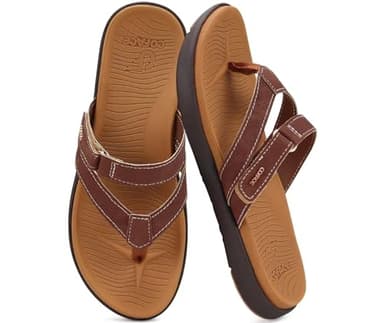 COFACE Womens Orthopedic Flip Flops Ladies Slip On Athletic Yoga Memory Foam Cushioned Recovery Walking Thong Sandals Summer Beach Pool Slippers Comfortable Plantar Fasciitis Arch Support Brown Size 8 - Image 7