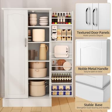 kepptory Kitchen Pantry Cabinet, Pantry Storage Cabinet with Adjustable Shelves and Drawer, Sideboard Buffet Cupboards Storage Shelf for Home Office Use (White, 16" D x 24" W x 47" H) - Image 6