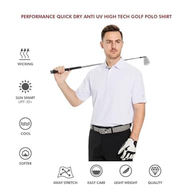 M MAELREG Mens Pique Polo Shirts Short Sleeve Performance Moisture Wicking Quick Dry Casual Golf Shirts for Men White - Image 5