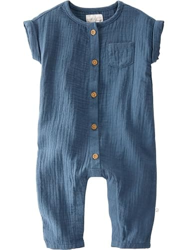 little planet by carter's unisex-baby Organic Cotton Overall Jumpsuit, Deep Teal, 9M - Image 1