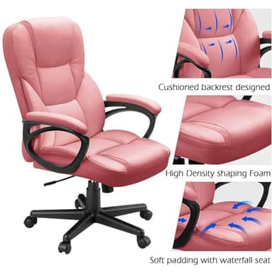 Furmax Office Executive Chair High Back Adjustable Managerial Home Desk Chair,Swivel Computer PU Leather Chair with Lumbar Support (Pink) - Image 5