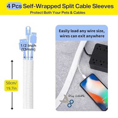 [313Pcs] Cable Management Kit, 67 Adhesive Cable Clips, Topavatop Desk Cord Organizer, 22 Reusable Cable Strap, 4 Cable Sleeve Split, 200 Nylon Cable Zip Ties with 20 Mounts for TV Office Home, White - Image 4