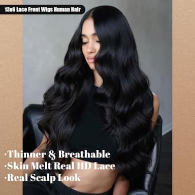 Ghios 13x6 Lace Front Wigs Human Hair Body Wave 30 Inch HD Lace Frontal Wigs Human Hair Body Wave Human Hair Wig for Women 210% Density Pre Plucked with Baby Hair Natural Black - Image 9