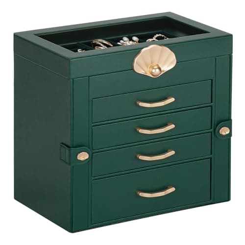 Enthralite Jewelry Box with 4 Drawers: Display Organizer for Earrings Necklaces - Gift for Girls Women (Forest Green) - Image 1