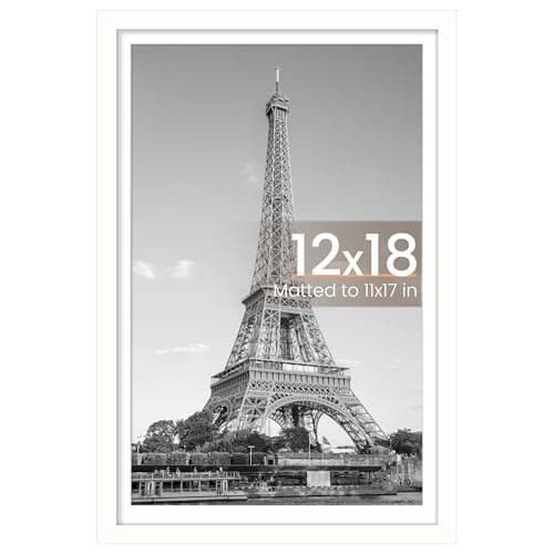 upsimples 12x18 Picture Frame, Display Pictures 11x17 with Mat or 12 x 18 Without, Wall Hanging Poster Frames, White, 1 Pack - Image 1