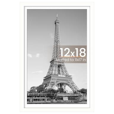 upsimples 12x18 Picture Frame, Display Pictures 11x17 with Mat or 12 x 18 Without, Wall Hanging Poster Frames, White, 1 Pack - Image 1