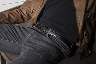 MILORDE Mens Leather Belt, Fashion & Classic Designs for Work Business and Casual (Size 34 (Waist 32), Whole Black) - Image 2