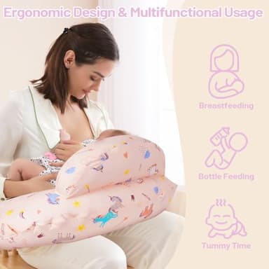 AMASKY Nursing Pillow, Breastfeeding Pillows, with Removable Pillow Cover, Ergonomic Nursing Essentials for Bottle Feeding, Machine Washable, Pink - Image 2