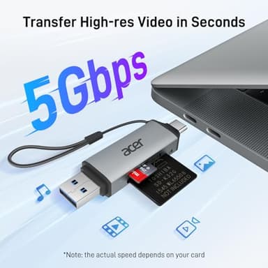 acer SD Card Reader USB C, Dual Slots USB 3.0 Type C to Micro SD Card Adapter, Memory Card Reader for MicroSD, SDHC, SDXC, Compatible with Laptop, PC, iPhone16/15, MacBook Pro/Air, iPad Pro, Android - Image 2