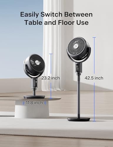 PELONIS AeroFan, Pedestal Fan for Bedroom – Standing Fan with Remote Control, Oscillatiing Fan，LED Display, 9 Speeds, 20dB, 9H Timer, DC Motor, 135° + 100° Auto Oscillation, Adjustable Height - Image 8