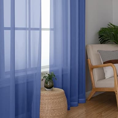 Aiyufeng Royal Blue Sheer Curtains 84 Inches Long 2 Panels Set, Semi Transparent Voile Rod Pocket Blue Sheer Window Drapes for Bedroom Bed Canopy Dining Wedding Party Backdrop, 40W x 84L inch - Image 5