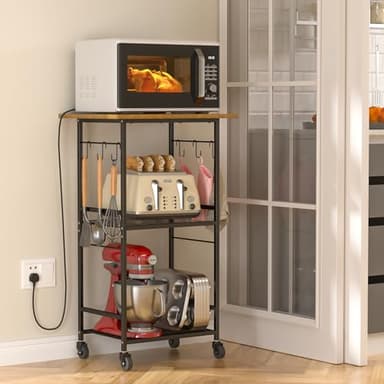 ThreeHio Rolling Kitchen Microwave Cart, 3 Tier Microwave Table Stand with Adjustable Shelf, Kitchen Storage Rack on Wheels, Coffee Station Cart Rack Shelf Organizer for Living Room Office, Balcony - Image 7