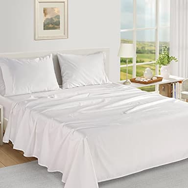 LANE LINEN 100% Egyptian Cotton Full Size Bed Sheets, Soft & Comfy Luxury Hotel Style Thick Full Size Sheets, Fully Elasticized Reinforsed Seams No Pill Natural Cooling White Sheets - Image 2