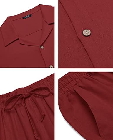 COOFANDY Men Linen Sets Outfits 2 Piece Beach Wedding Shirts Casual Loose Pants - Image 5