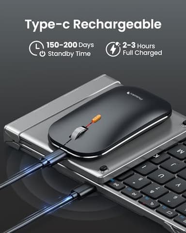 ProtoArc Foldable Keyboard and Mouse, XKM01 True Full-Size Folding Wireless Keyboard Mouse Combo for Business Travel, a Portable Office Suite On-the-Go, Compatible with Laptop iPad Tablet - Black Gray - Image 6